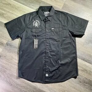 Dixxon Suicidal Tendencies Shirt Mens XL Black Short Sleeve Button Up Skull